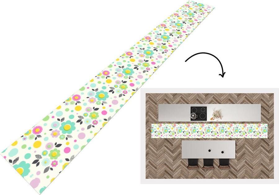 KitchenYeah Keukenloper Keukenmat Patronen Bloemen Bladeren 480x60 cm Keuken vloerkleed