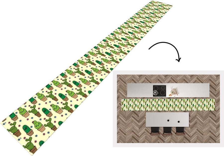 KitchenYeah Keukenloper Keukenmat Patronen Cactus Bloemen 400x50 cm Keuken vloerkleed