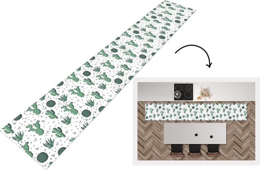 KitchenYeah Keukenloper Keukenmat Patronen Cactus Planten Vetplant 360x60 cm Keuken vloerkleed