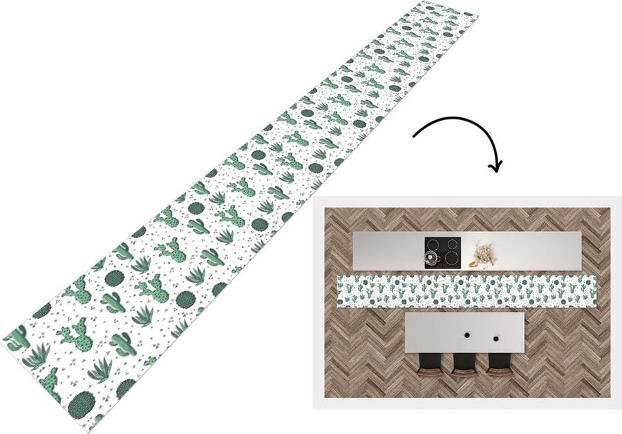 KitchenYeah Keukenloper Keukenmat Patronen Cactus Planten Vetplant 400x50 cm Keuken vloerkleed