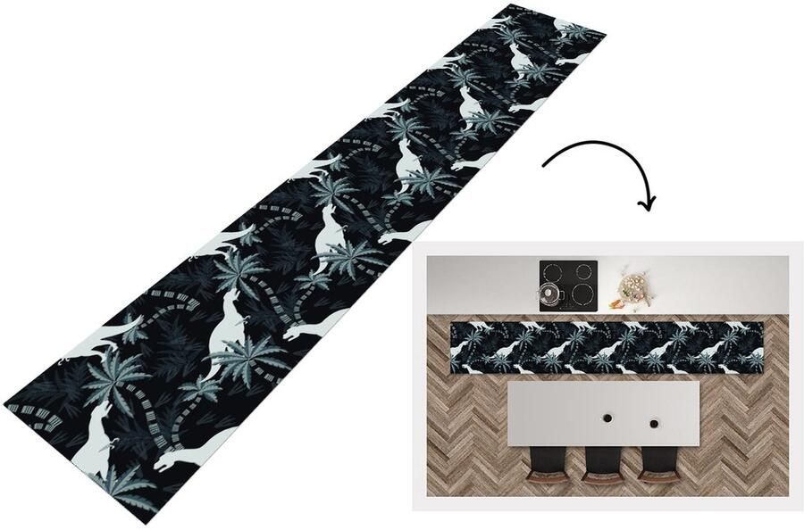 KitchenYeah Keukenloper Loper keuken Patronen Dino Jungle 300x50 cm Keukenloper vinyl