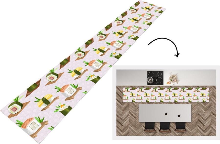 KitchenYeah Keukenloper Loper keuken Patronen Eten Sushi Japan 300x50 cm Keukenloper vinyl