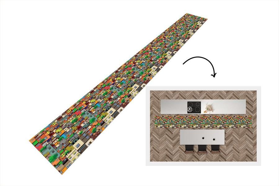 KitchenYeah Keukenloper Keukenmat Patronen Gebouwen Zentangle 480x60 cm Keuken vloerkleed