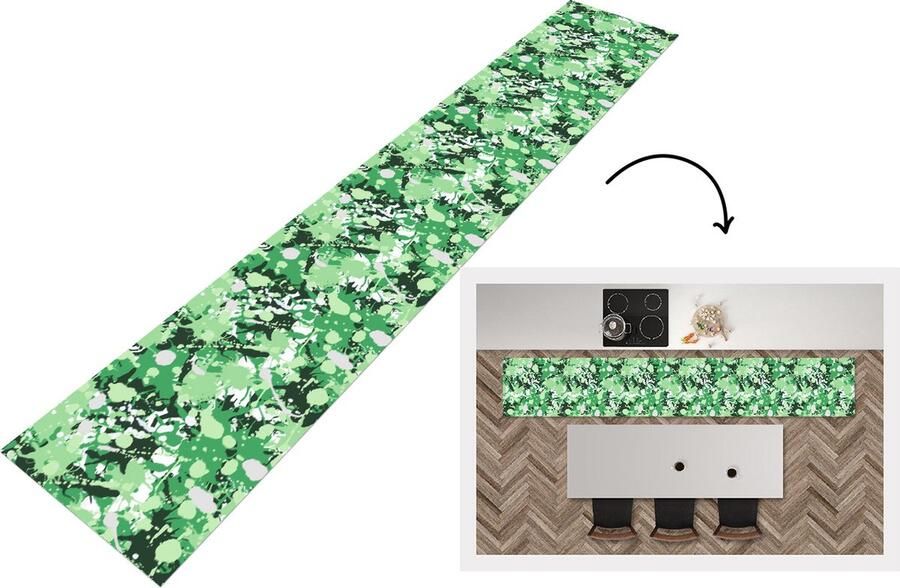 KitchenYeah Keukenloper Keukenmat Patronen Groen Camouflage 360x60 cm Keuken vloerkleed