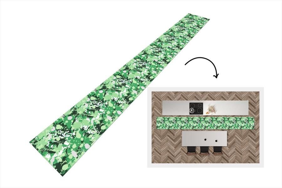 KitchenYeah Keukenloper Keukenmat Patronen Groen Camouflage 400x50 cm Keuken vloerkleed