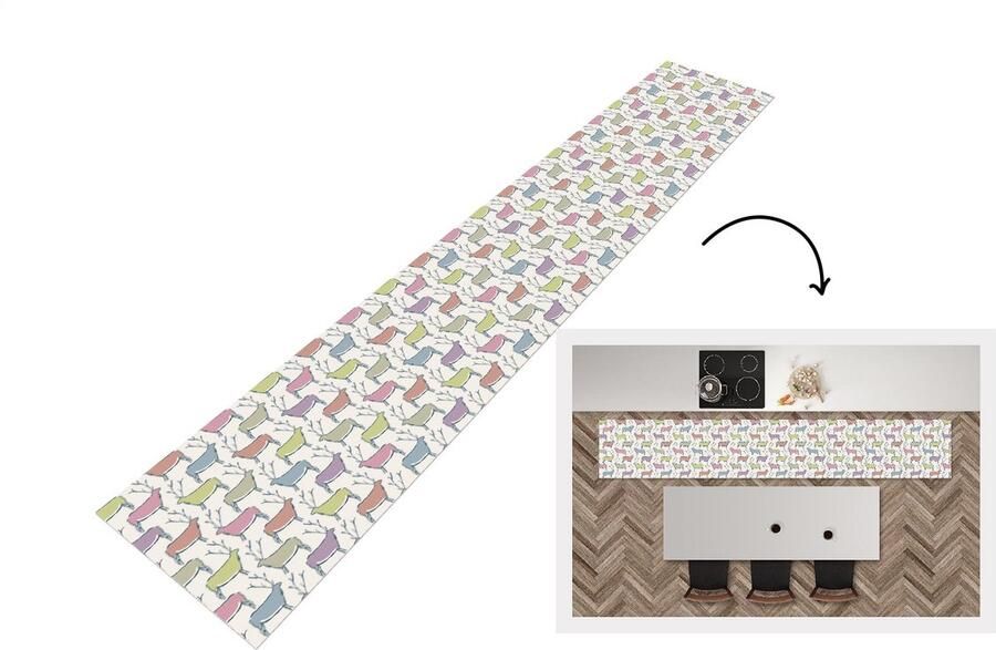 KitchenYeah Keukenloper Keukenmat Patronen Hert Beige 360x60 cm Keuken vloerkleed