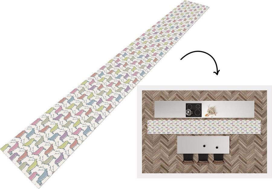 KitchenYeah Keukenloper Keukenmat Patronen Hert Beige 400x50 cm Keuken vloerkleed