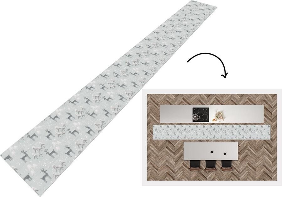 KitchenYeah Keukenloper Keukenmat Patronen Hert Winter 400x50 cm Keuken vloerkleed