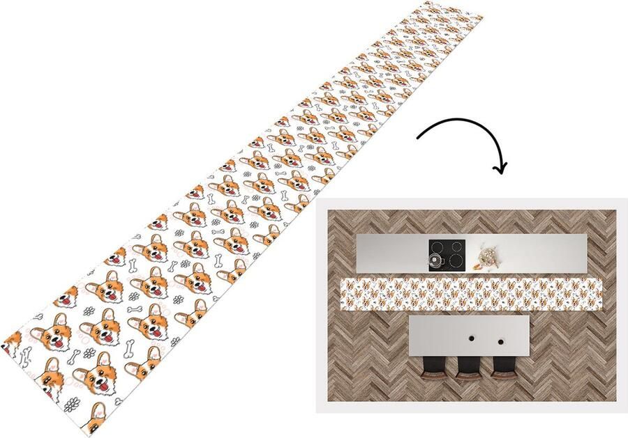 KitchenYeah Keukenloper Keukenmat Patronen Hond Corgi 480x60 cm Keuken vloerkleed