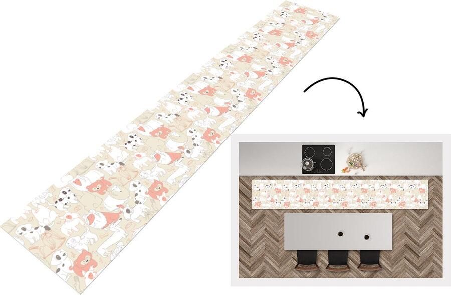 KitchenYeah Keukenloper Keukenmat Patronen Hond Hondenvoer 360x60 cm Keuken vloerkleed
