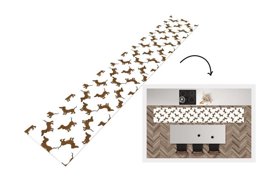 KitchenYeah Keukenloper Keukenmat Patronen Hond Teckel 360x60 cm Keuken vloerkleed