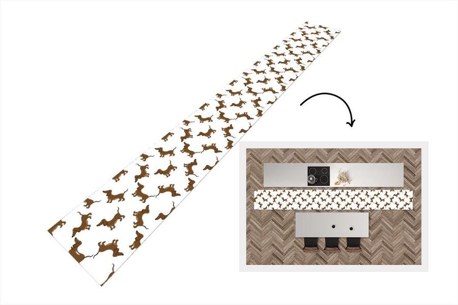 KitchenYeah Keukenloper Keukenmat Patronen Hond Teckel 400x50 cm Keuken vloerkleed