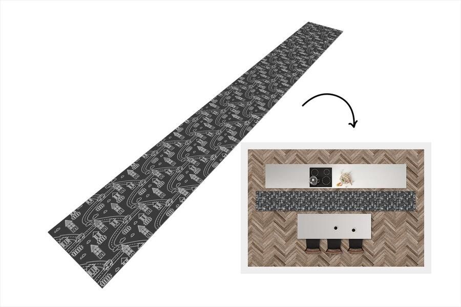 KitchenYeah Keukenloper Keukenmat Patronen Huis Auto 480x60 cm Keuken vloerkleed