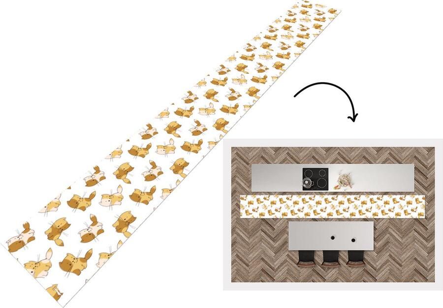 KitchenYeah Keukenloper Keukenmat Patronen Kat Kitten 400x50 cm Keuken vloerkleed