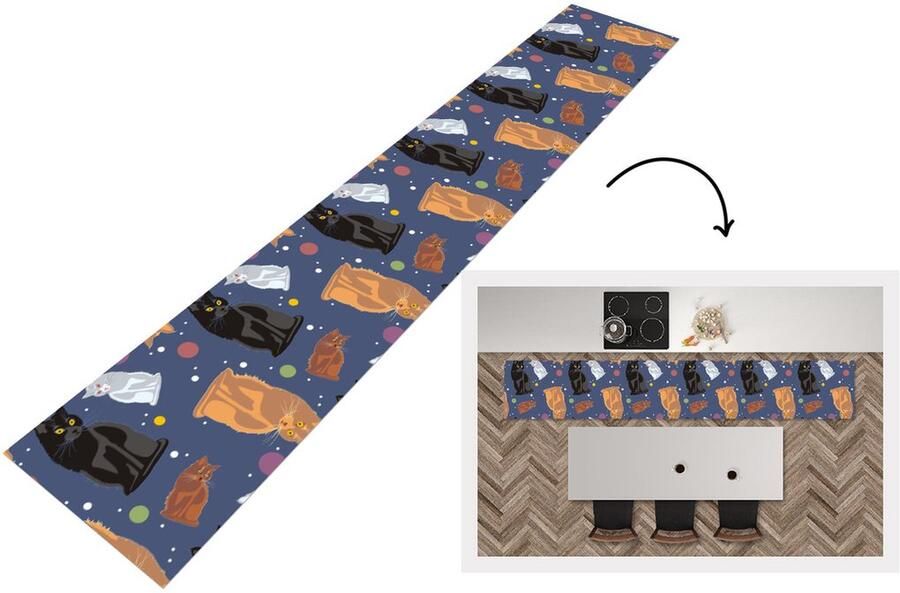 KitchenYeah Keukenloper Keukenmat Patronen Kat Ruimte 360x60 cm Keuken vloerkleed