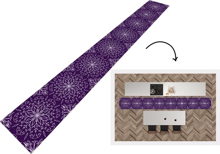 KitchenYeah Keukenloper Keukenmat Patronen Kerst Sneeuw 480x60 cm Keuken vloerkleed