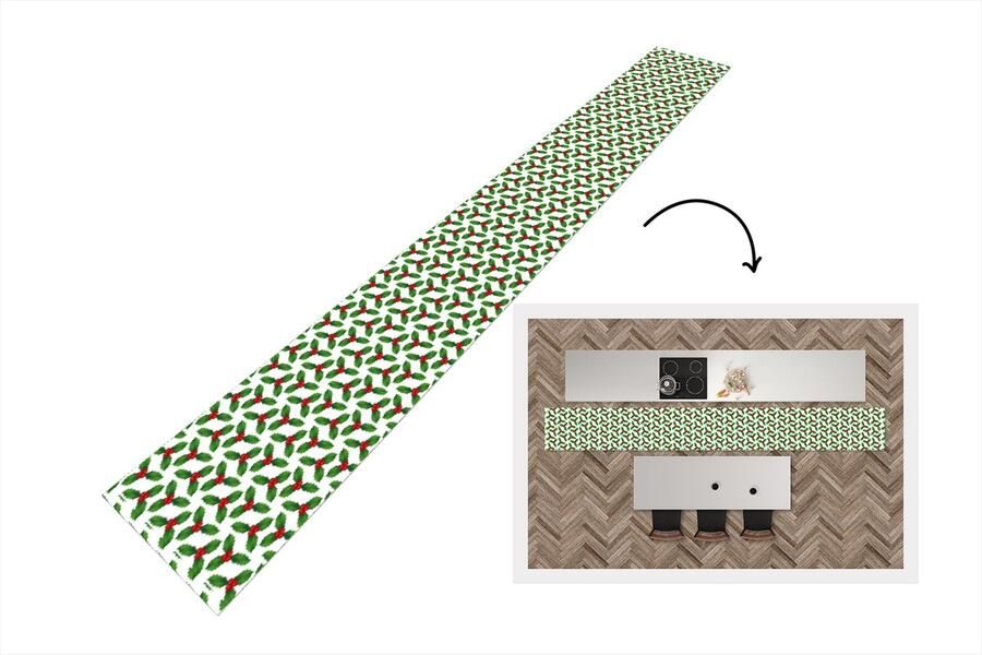 KitchenYeah Keukenloper Keukenmat Patronen Kerstmis Maretak 480x60 cm Keuken vloerkleed