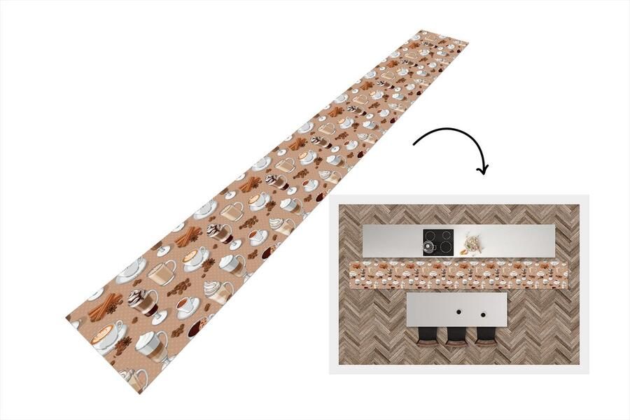 KitchenYeah Keukenloper Keukenmat Patronen Koffie Cappuccino Chocolade 480x60 cm Keuken vloerkleed