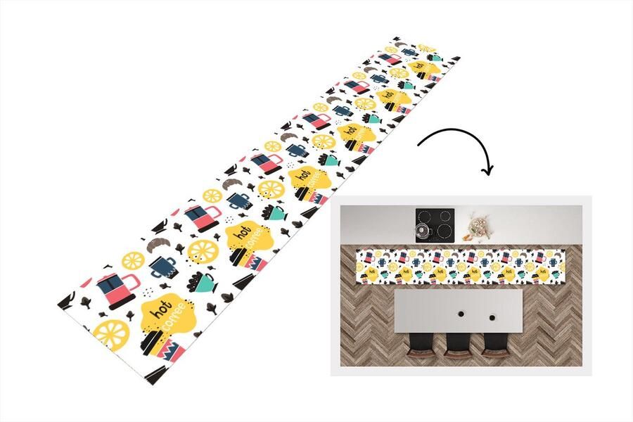 KitchenYeah Keukenloper Keukenmat Patronen Koffie Ontbijt Croissant 360x60 cm Keuken vloerkleed