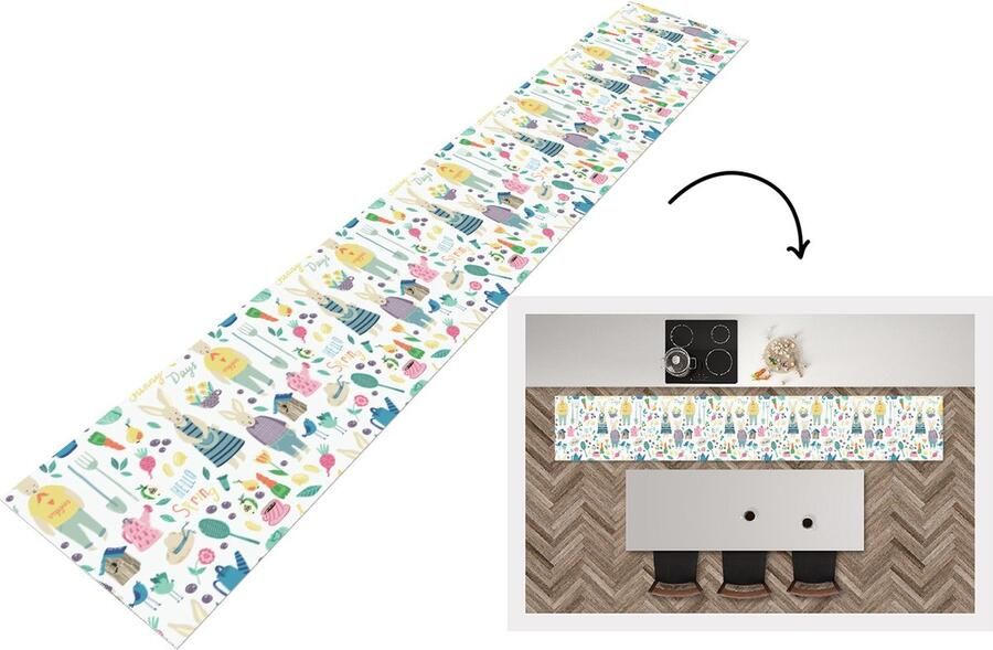 KitchenYeah Keukenloper Keukenmat Patronen Konijn Lente Tuin 360x60 cm Keuken vloerkleed