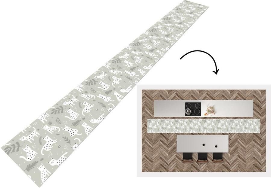 KitchenYeah Keukenloper Keukenmat Patronen Luipaard Bladeren 400x50 cm Keuken vloerkleed