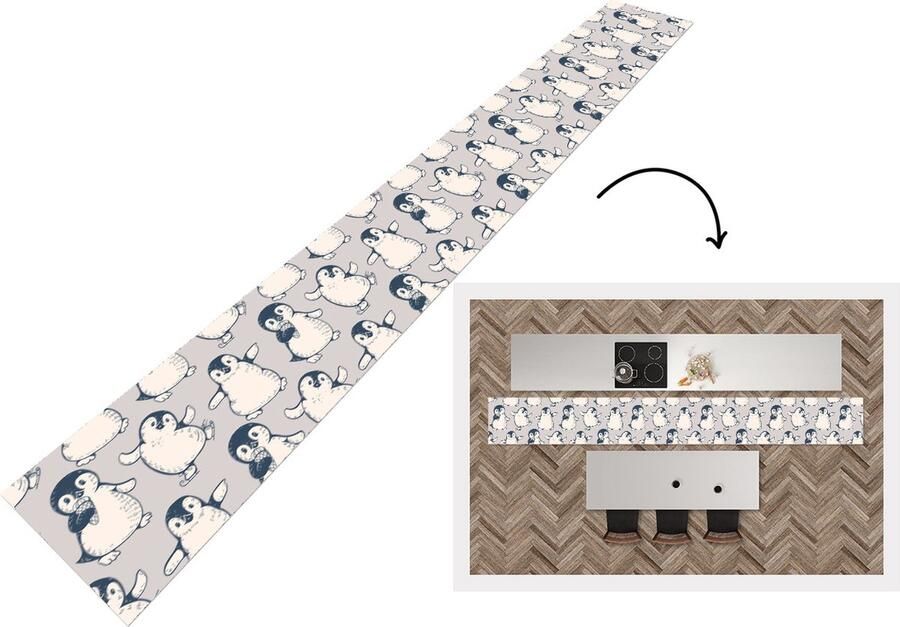KitchenYeah Keukenloper Keukenmat Patronen Pinguïn IJs 480x60 cm Keuken vloerkleed