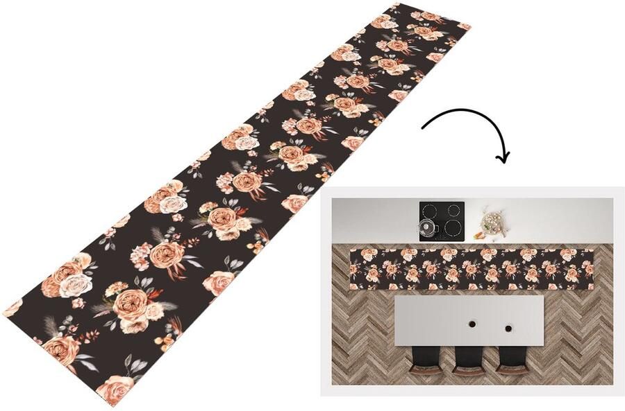 KitchenYeah Keukenloper 360x60 cm Keukenmat vinyl Patronen Rozen Zwart Keukenmatten loper Keuken vloerkleed tapijt - Foto 2