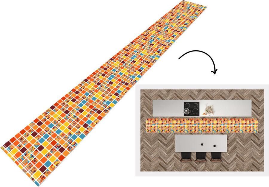 KitchenYeah Keukenloper Keukenmat Patronen Seventies Stad 400x50 cm Keuken vloerkleed