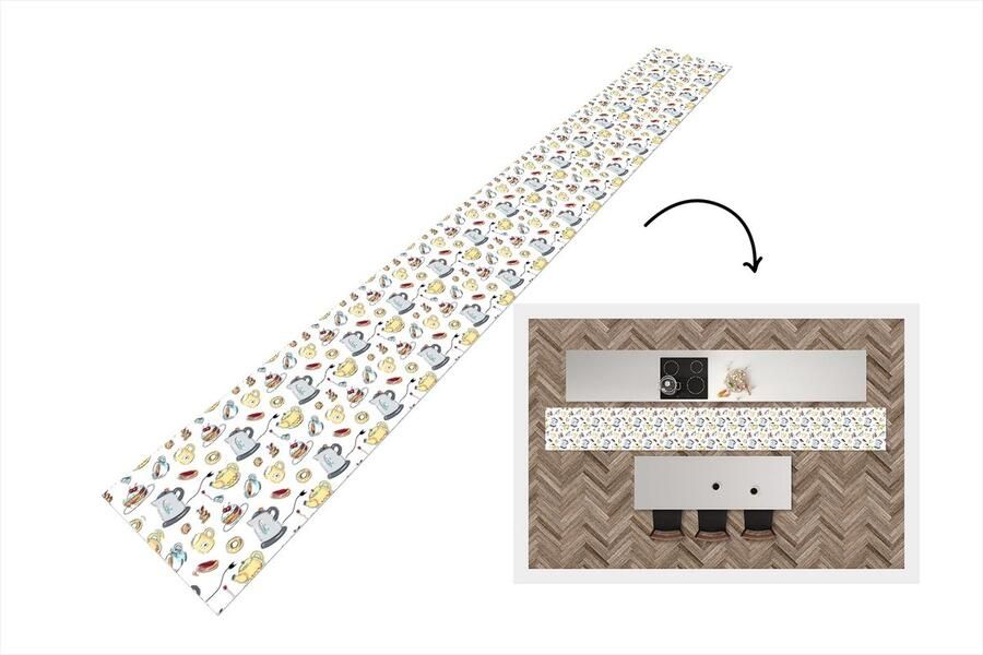 KitchenYeah Keukenloper Keukenmat Patronen Thee Taart High tea 400x50 cm Keuken vloerkleed