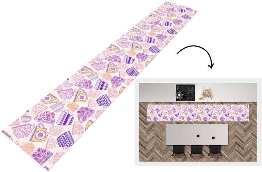 KitchenYeah Keukenloper Keukenmat Patronen Theekopjes Thee 360x60 cm Keuken vloerkleed