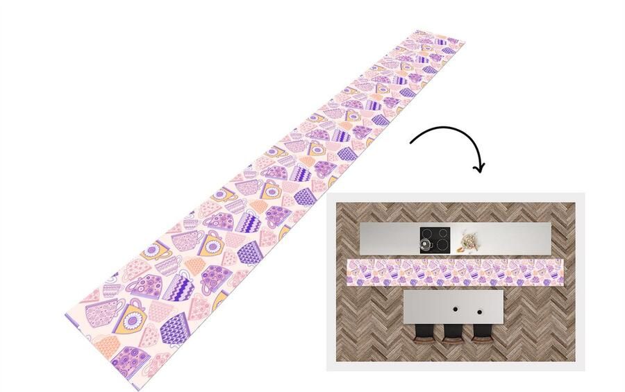 KitchenYeah Keukenloper Keukenmat Patronen Theekopjes Thee 480x60 cm Keuken vloerkleed