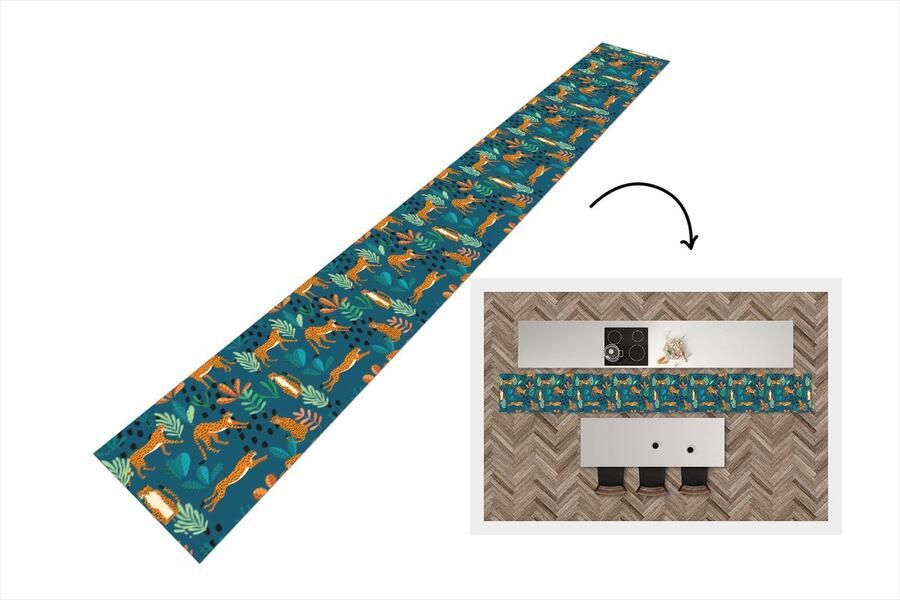 KitchenYeah Keukenloper Keukenmat Patronen Tiger Planten 480x60 cm Keuken vloerkleed