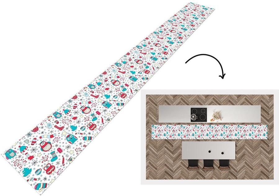 KitchenYeah Keukenloper Keukenmat Patronen Uil Kerst 400x50 cm Keuken vloerkleed