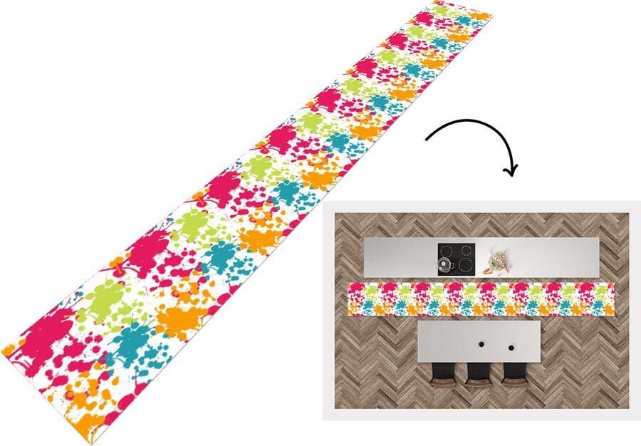 KitchenYeah Keukenloper Keukenmat Patronen Verf Regenboog 400x50 cm Keuken vloerkleed