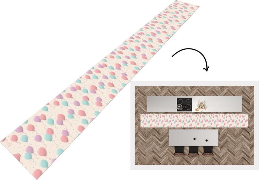 KitchenYeah Keukenloper Keukenmat Patronen Verjaardag Ballonnen 400x50 cm Keuken vloerkleed