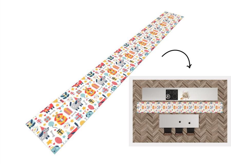 KitchenYeah Keukenloper Keukenmat Patronen Verjaardag Hond 400x50 cm Keuken vloerkleed