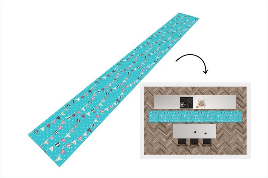 KitchenYeah Keukenloper Keukenmat Patronen Verjaardag Vlaggen 480x60 cm Keuken vloerkleed