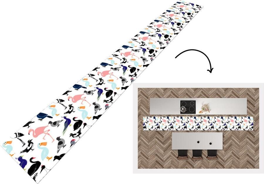 KitchenYeah Keukenloper Keukenmat Patronen Vogel Flamingo 400x50 cm Keuken vloerkleed