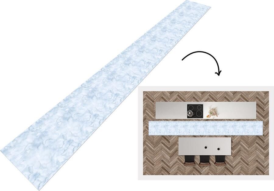 KitchenYeah Keukenloper Keukenmat Patronen Waterverf Grijs Marmer 400x50 cm Keuken vloerkleed