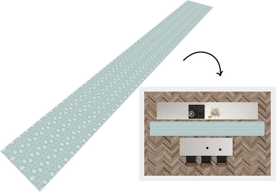 KitchenYeah Keukenloper Keukenmat Patronen Zee Druppel 400x50 cm Keuken vloerkleed