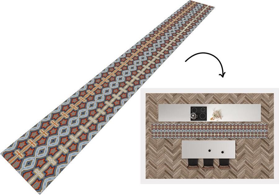 KitchenYeah Keukenloper Keukenmat Patroon Afrika Vormen 480x60 cm Keuken vloerkleed