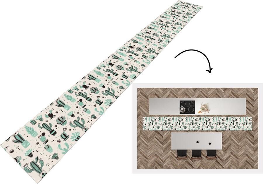 KitchenYeah Keukenloper Keukenmat Patroon Cactus Pot 480x60 cm Keuken vloerkleed