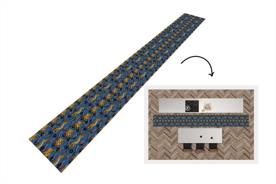 KitchenYeah Keukenloper Keukenmat Patroon Cheetah Veren 400x50 cm Keuken vloerkleed