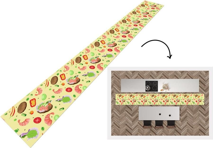 KitchenYeah Keukenloper Keukenmat Patroon Eten Groente 480x60 cm Keuken vloerkleed