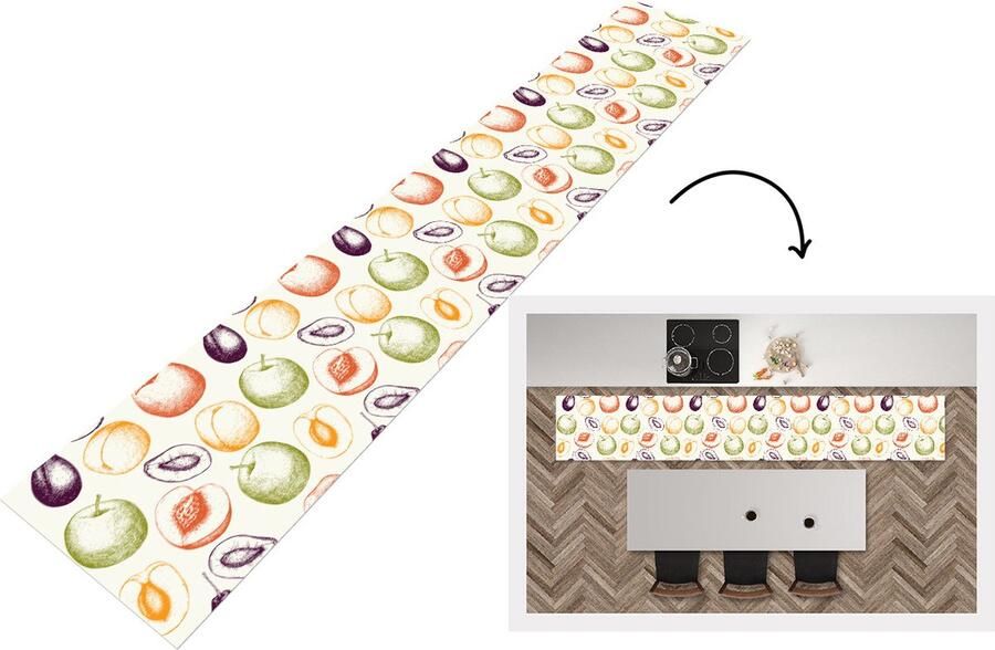 KitchenYeah Keukenloper Keukenmat Patroon Eten Illustratie 360x60 cm Keuken vloerkleed