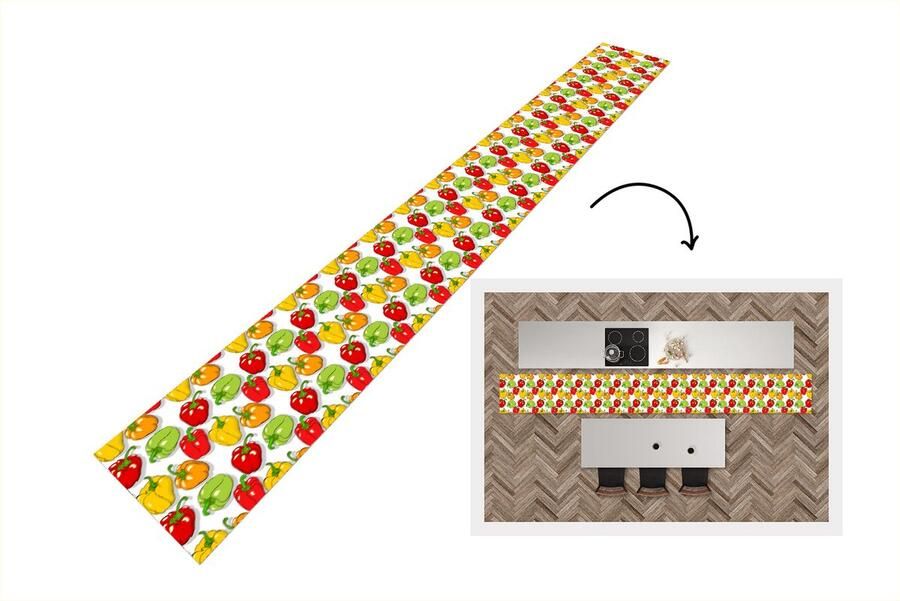 KitchenYeah Keukenloper Keukenmat Patroon Eten Paprika 400x50 cm Keuken vloerkleed