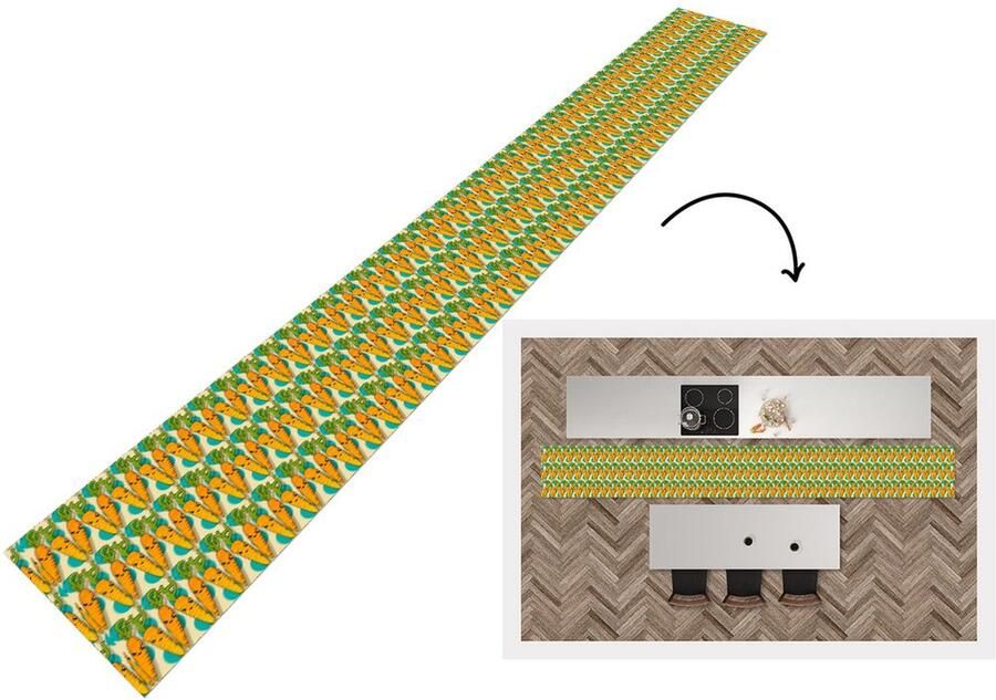 KitchenYeah Keukenloper Keukenmat Patroon Eten Wortel 400x50 cm Keuken vloerkleed
