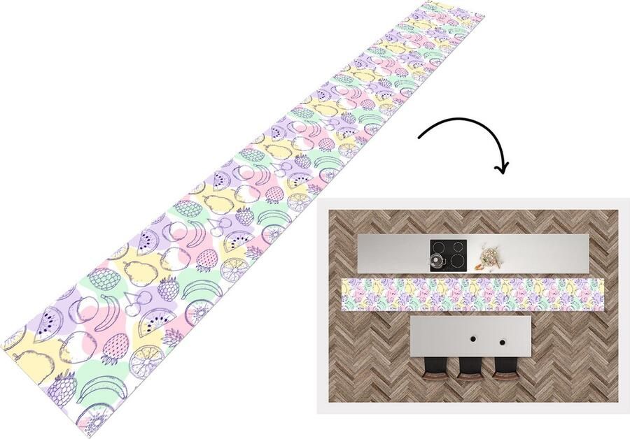 KitchenYeah Keukenloper Keukenmat Patroon Eten Zomer 480x60 cm Keuken vloerkleed