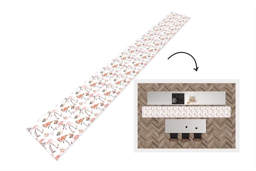 KitchenYeah Keukenloper Keukenmat Patroon Flamingo Bloemen 400x50 cm Keuken vloerkleed