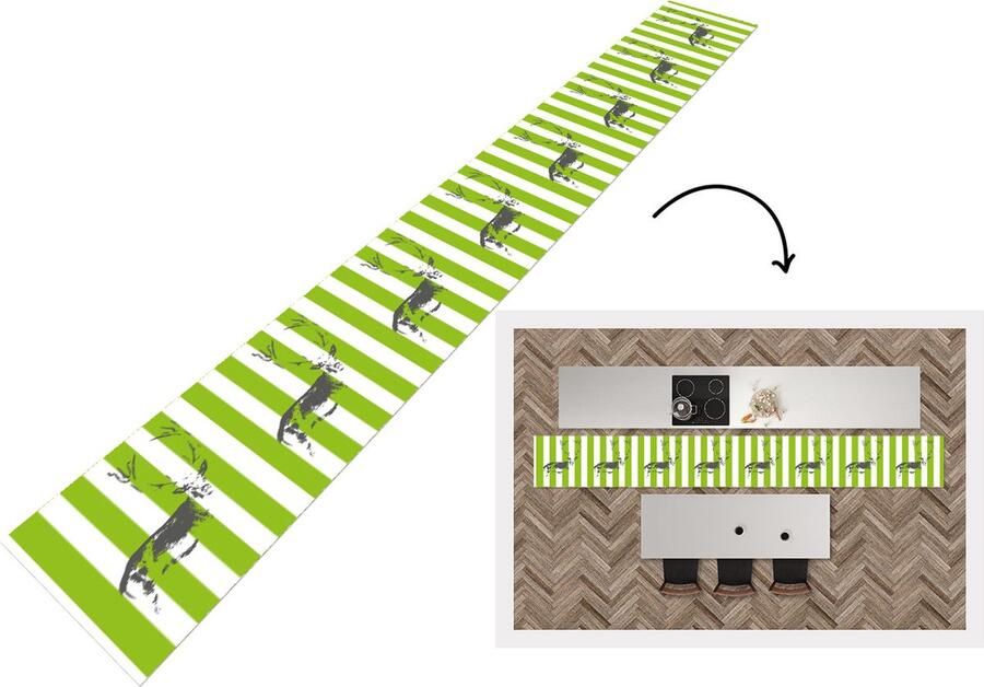 KitchenYeah Keukenloper Keukenmat Patroon Hert Strepen 480x60 cm Keuken vloerkleed